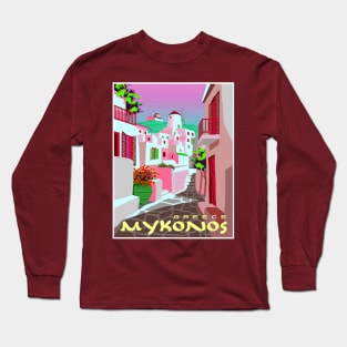 Mykonos Greece Abstract Surreal Travel and Tourism Print Long Sleeve T-Shirt